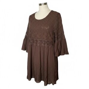 Indigo‎ Soul Brown Lace Bell Sleeve Dress Bohemian Women Size Medium NWT